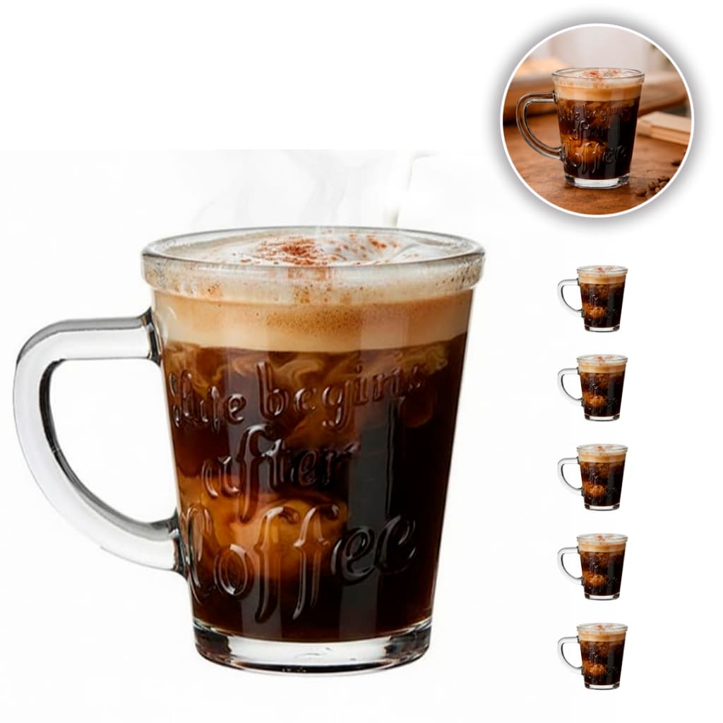 Jogo de 6 xicaras de Vidro Coffee 70ml - Design Coffee ou Grão