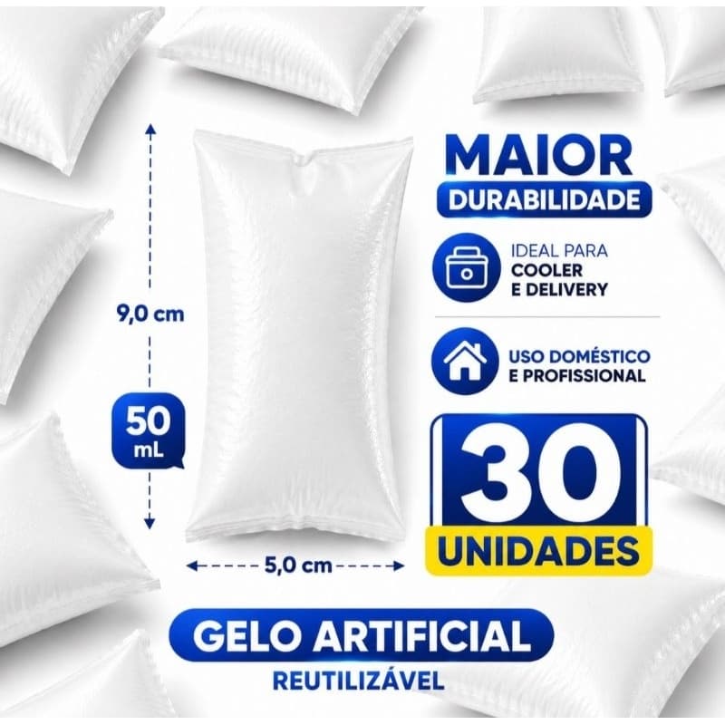 Gelo Reutilizável 50 ml Para Cooler Bolsa Térmica Delivery Transporte Remédio Kit 30 un Gelox em Gel