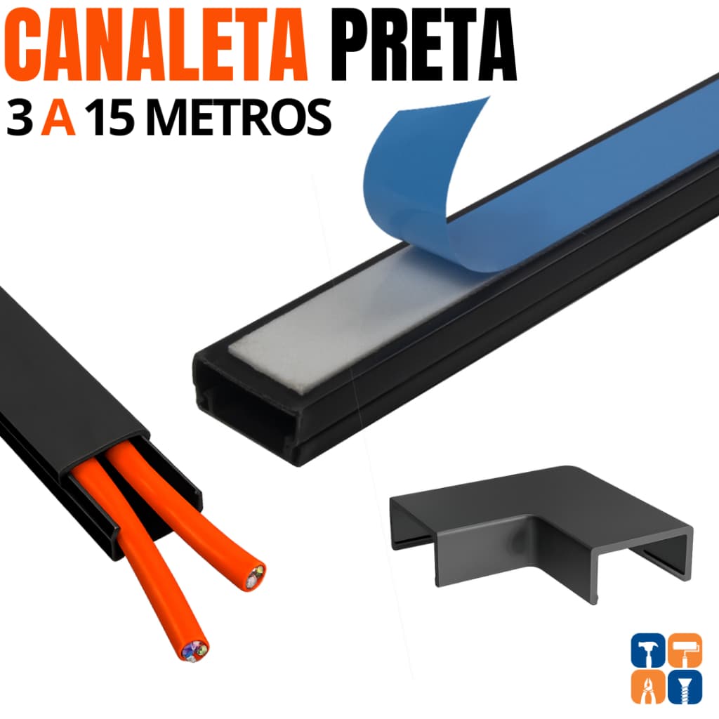 Canaleta Preta para Fio Organizadora de Fios Cabo Metro Canaleta Adesiva Preto Esconde Fio Conector