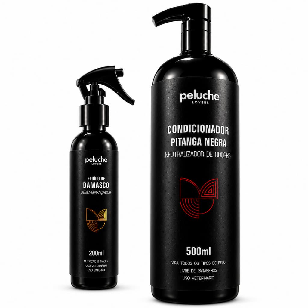 Desembaraçador para Cachorro Condicionador Pitanga Negra Peluche Kit Hidratação Pet Banho e Tosa Pelagem Macia