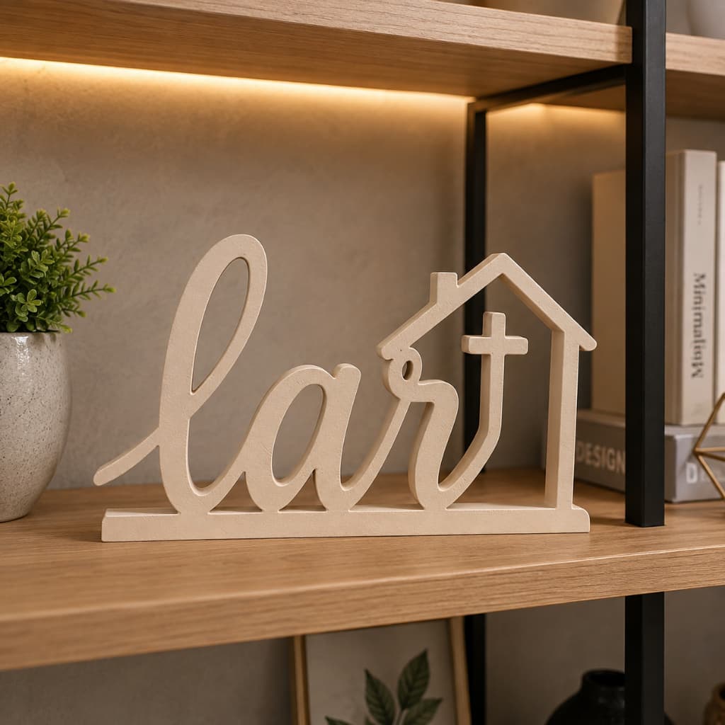 Letreiro Enfeite Decorativo Lar Casa Protegida Impressão 3D Decoração 12cm Sala Quarto Escritório