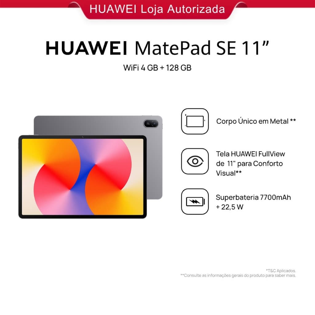 HUAWEI MatePad SE 11" 128/4 | Tablet | Design Corpo Único Metal | 7700 mAh + Superbateria de 22,5 W