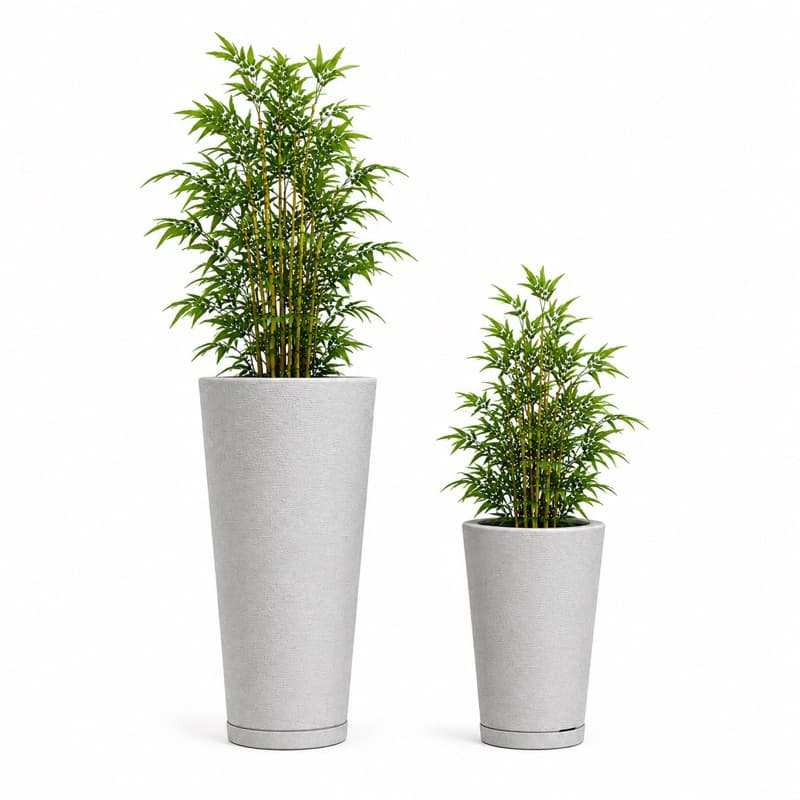 Vaso Decorativo para Plantas Kit Ibiza 59cm + Coluna 28cm Polietileno com Prato Coletor