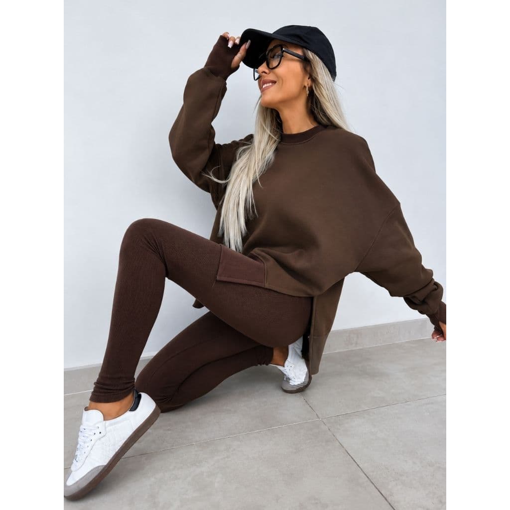 Conjunto Casual de 2 Peças de Moletom e Calça | Primavera | Cor: Café