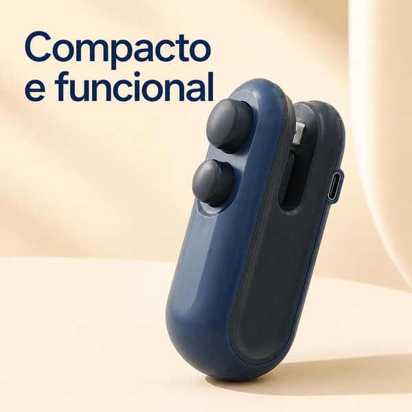 Mini Seladora Portátil Recarregável para Sacos Plásticos com Cortador Integrado, Fechamento Prático e Entrada USB-C