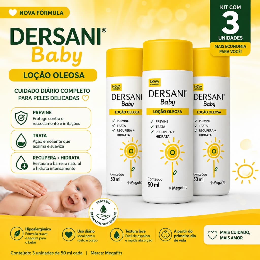 Kit 3 Dersani Baby Loção Oleosa Antiassaduras 50ml Cada AGE Vitaminas A e E Hipoalergênico