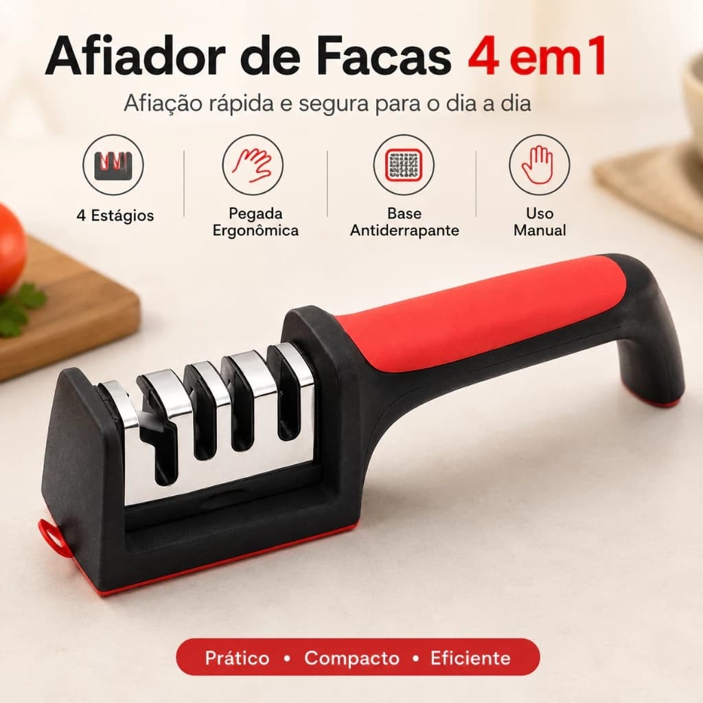 Afiador Faca Tesoura Profissional Manual Aço Inoxidável 4 Estágios Afiação Rápida