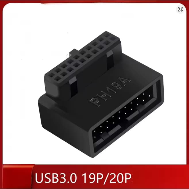 Adaptador USB 3.0 19/20 Pinos Macho para Fêmea 90° para Placa-Mãe