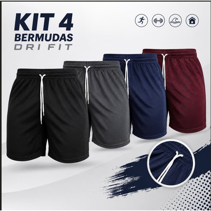 Kit 4 Bermudas masculina dry fit básica multiuso short casual e esportivo calção