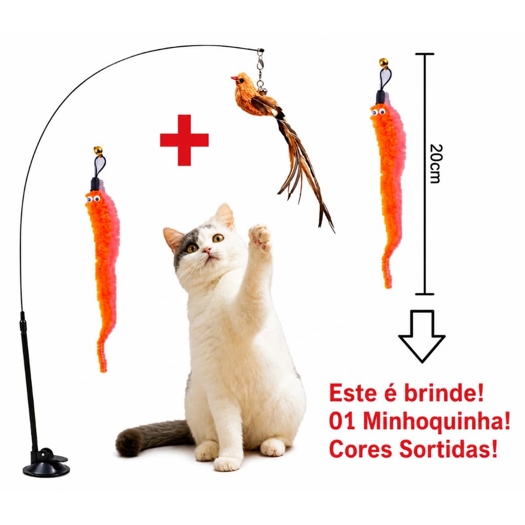 Brinquedo Gato Varinha Pássaro Ventosa Fixa Chao Parede vara Pet Brincar Sozinho Animais estimação