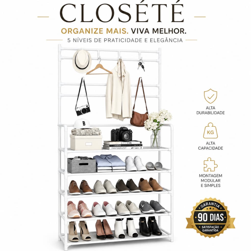 Prateleira Organizador Modular 5 Niveis Alta Capacidade Calçados Roupas Branca