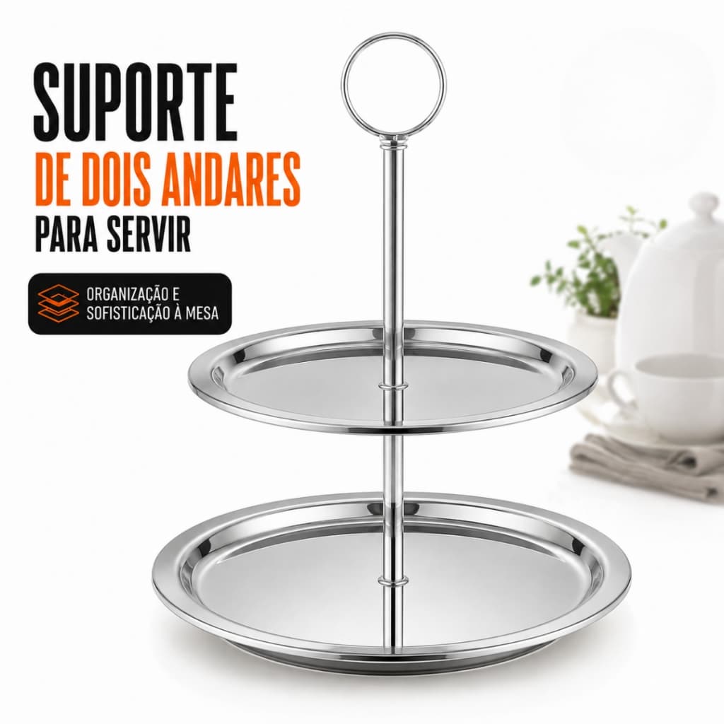Suporte Bandeja 2 Andares Doces Salgados Petiscos Frutas Sobremesas Cupcakes Festa Buffet Mesas Café