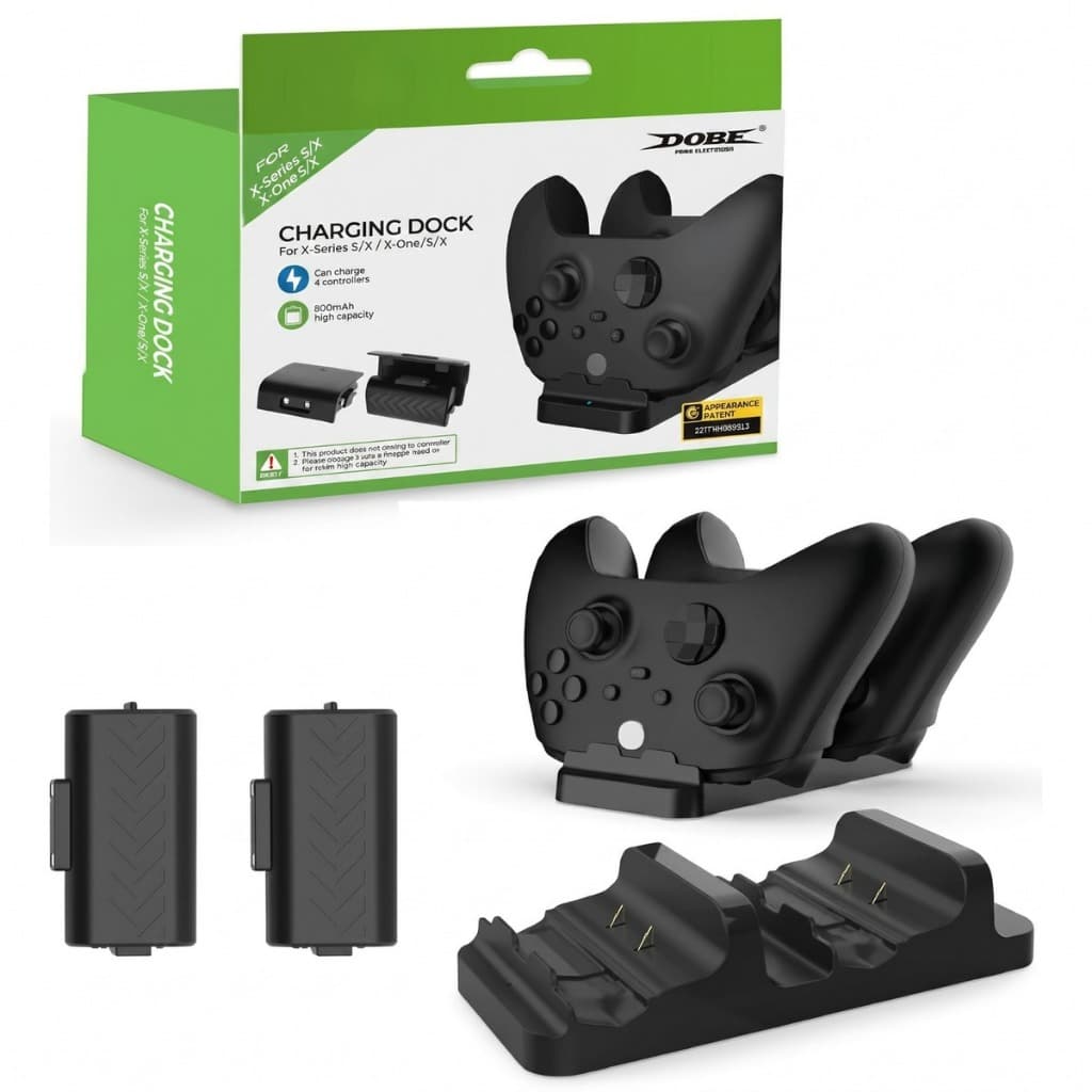 Carregador Dock Duplo Compatível com Controle Manete Xbox One Séries S / X + 2 Pack de Energia 800mah