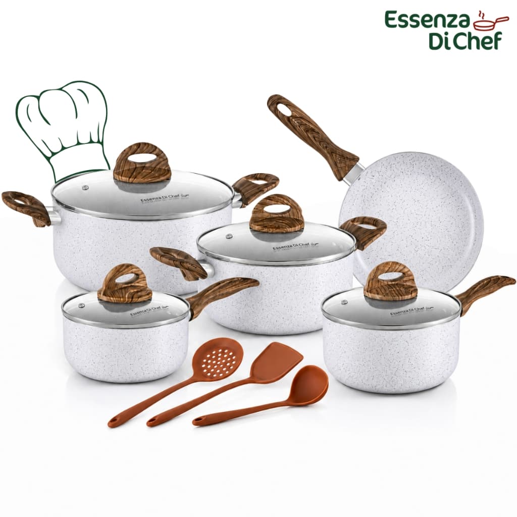 Jogo de Panelas 08 Peças Cerâmica Todos os Fogões Indução a Gás Conjunto Linea Essenza Di Chef Kit Panela Cozinha