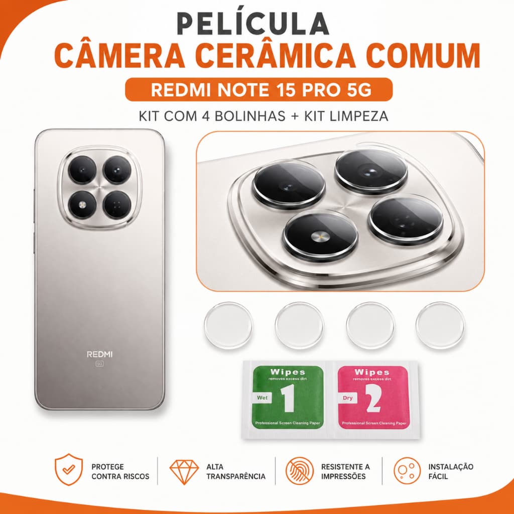 Pelicula Redmi Note 15 Pro 5G Câmera Cerâmica Peliculas Resistentes Proteção de Alta Resistência