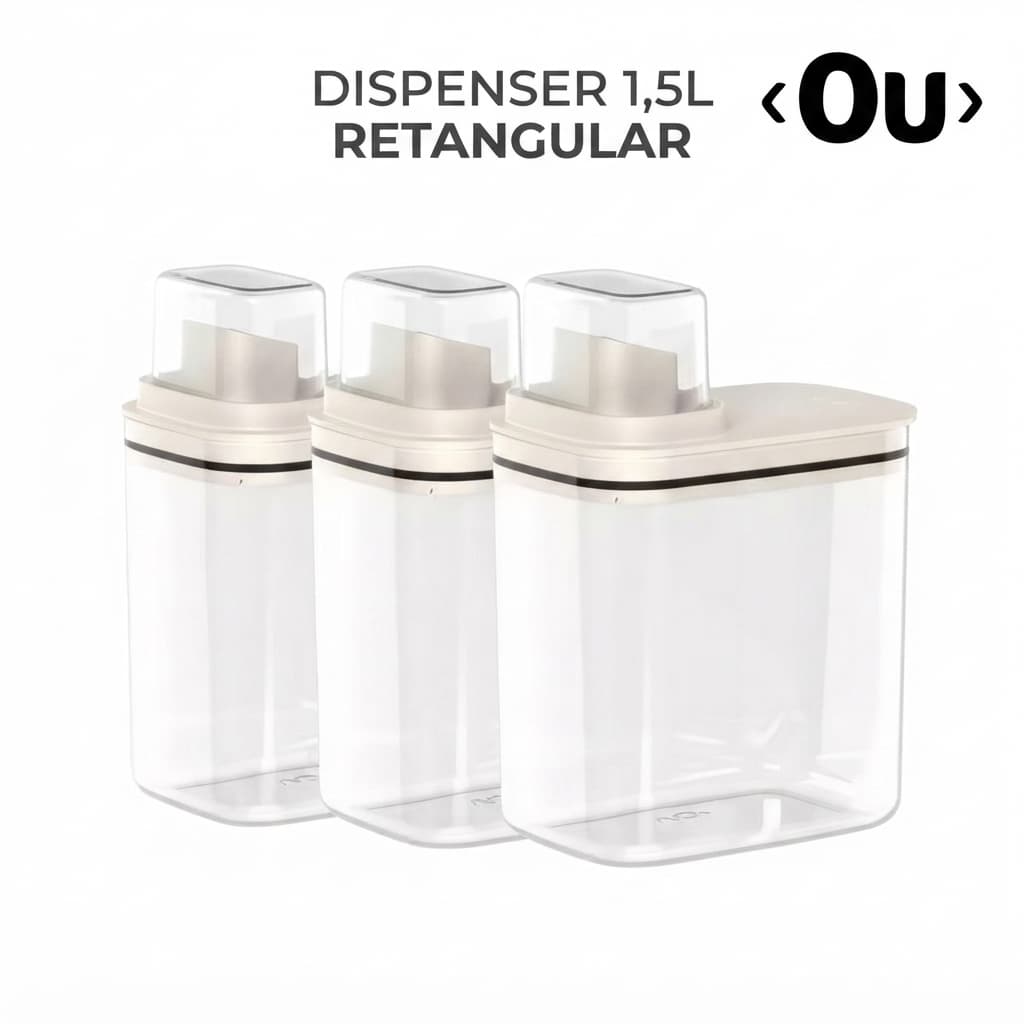 Kit 3 Dispensers 1,5L para Sabão em Pó Amaciante Lavanderia Linha Flow Ou Retangular