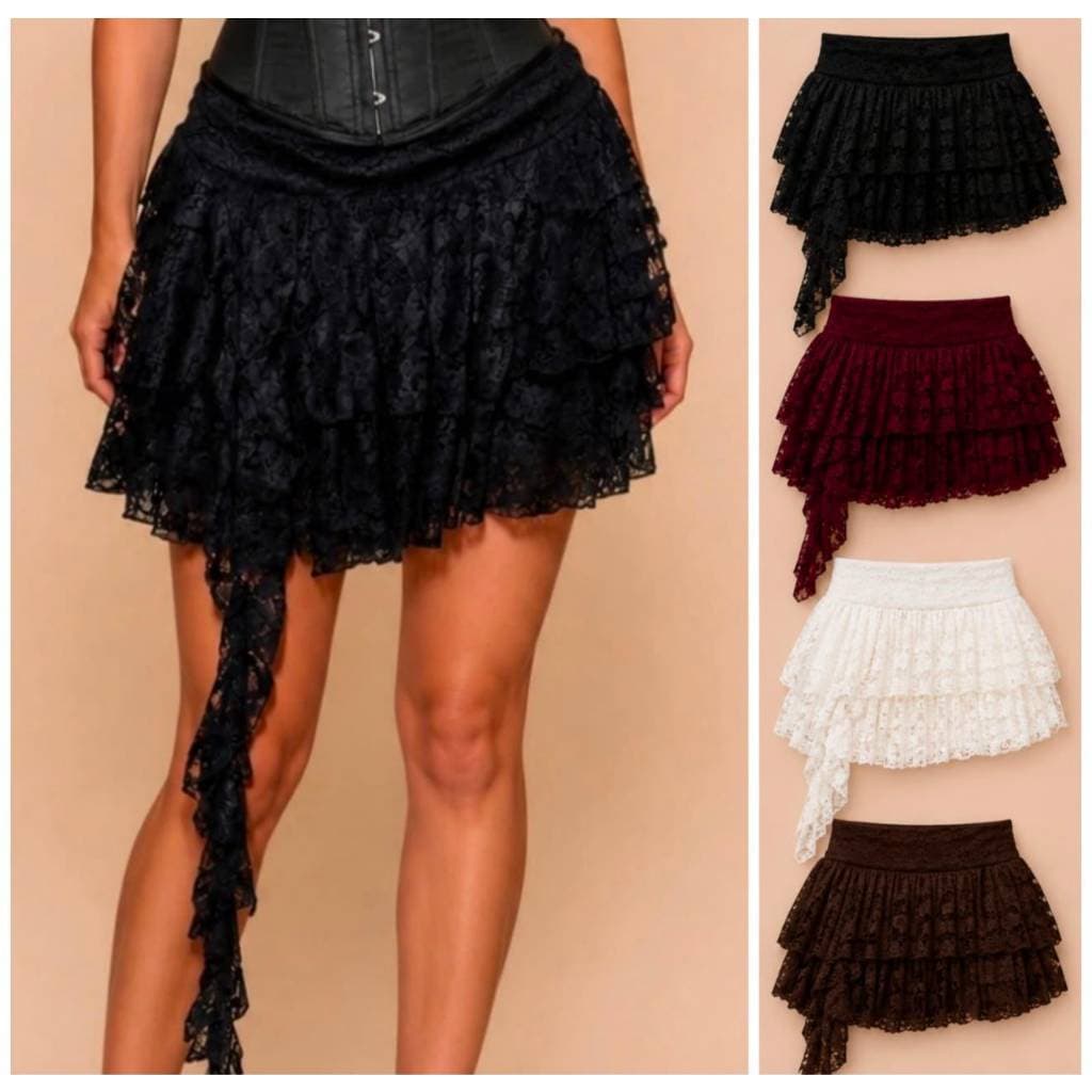 Saia de renda Saia em renda feminina Saia com babados Saia de renda com babados Saia rendada Saia feminina delicada Saia