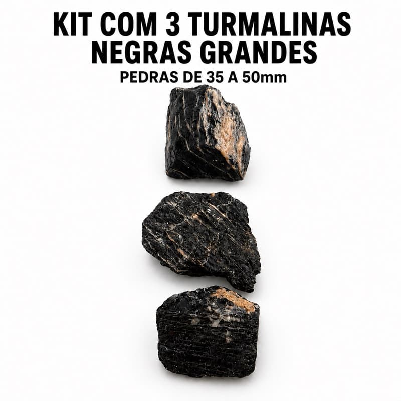Kit 3 Pedras Turmalina Negra Bruta Grandes | 35 a 50 mm - proteção, aterramento e limpeza energética
