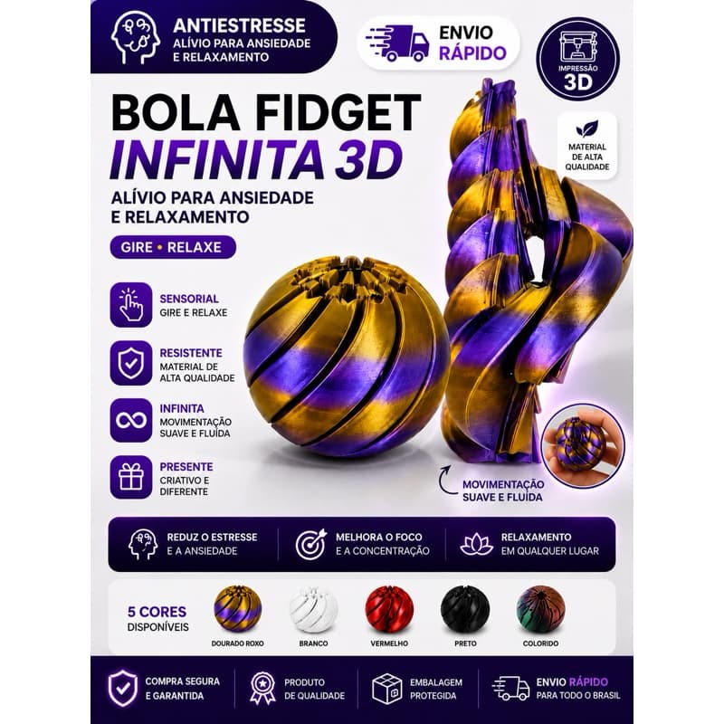 Bola Fidget Antiestresse Infinita 3D | Brinquedo Sensorial para Ansiedade e Relaxamento