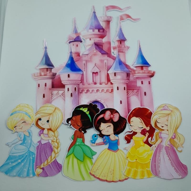 Enfeite para bolo ou decoração Princesas baby sem palito envio imediato aniversário infantil Lembrancinha castelo menina