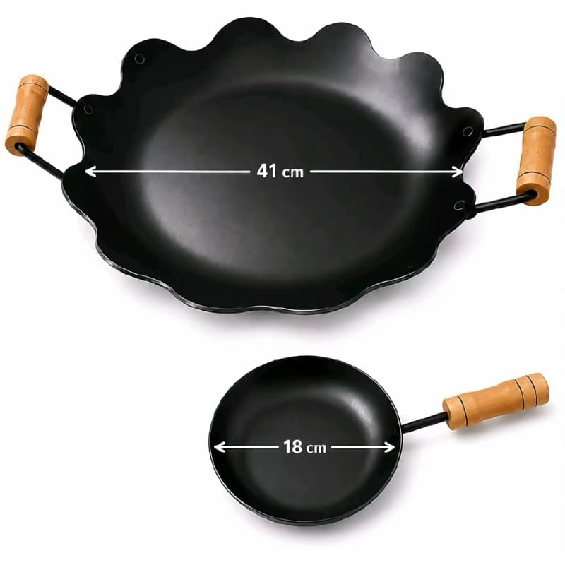 Disco de Arado Grande 41 cm + Frigideira N 18 Bifeira Rústica para Fogão a Gás Indução e Lenha Aço Carbono Resistente