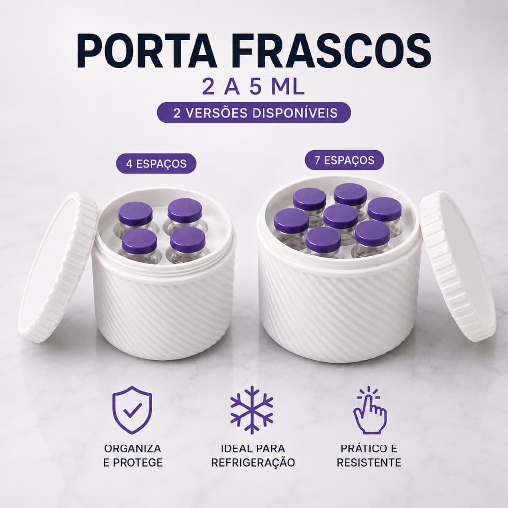 Porta Ampolas Tirzepatida Organizador 4 ou 7 Frascos 5 ml com Vial Tampa para Geladeira