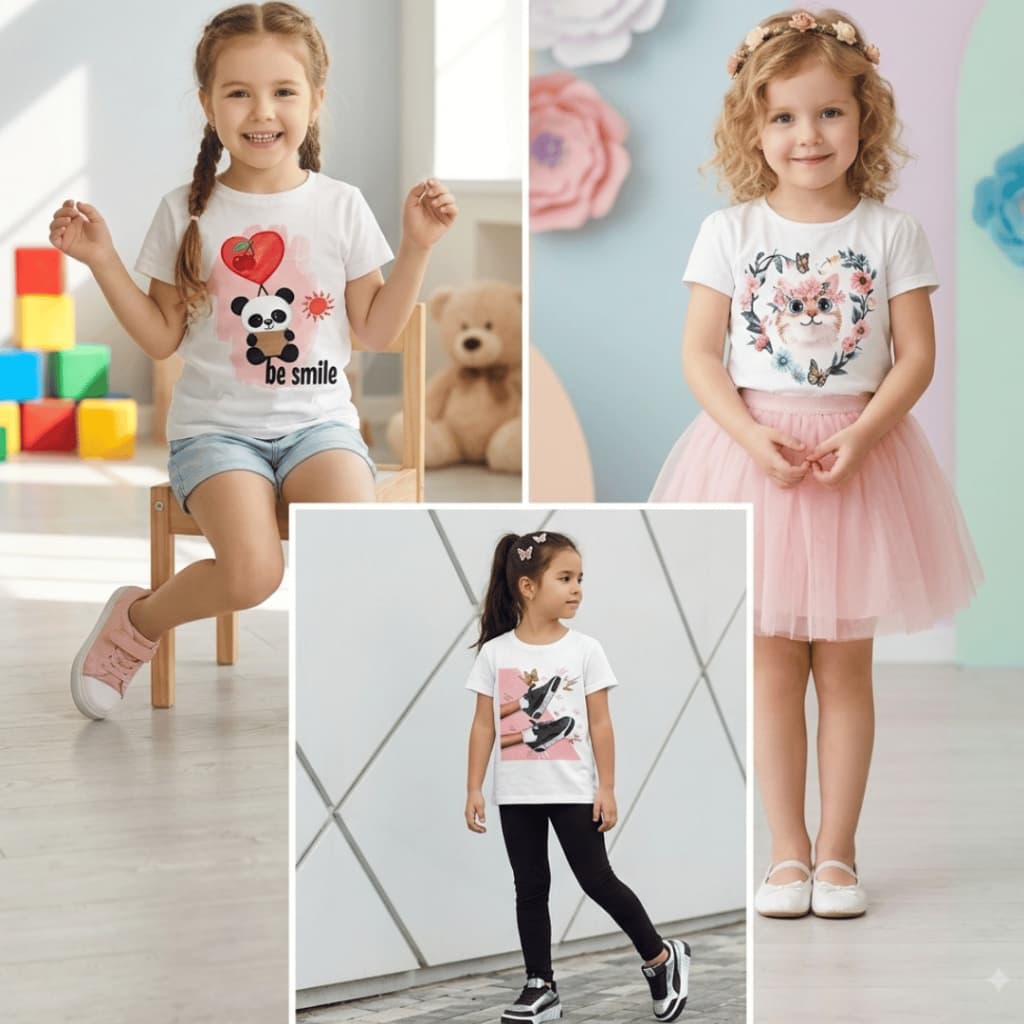 Camiseta Infantil Menina T-shirt 100% Algodão Blusinha Estampada Modinha Blogueirinha
