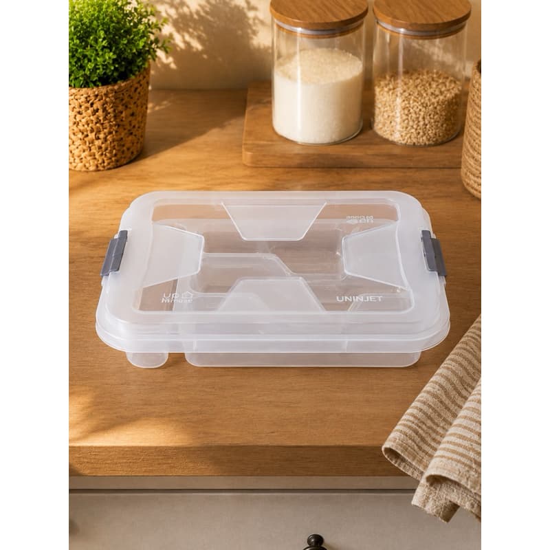 Organizador de Talheres Transparente com Tampa e Trava Porta Talheres Gaveta Cozinha com Divisórias