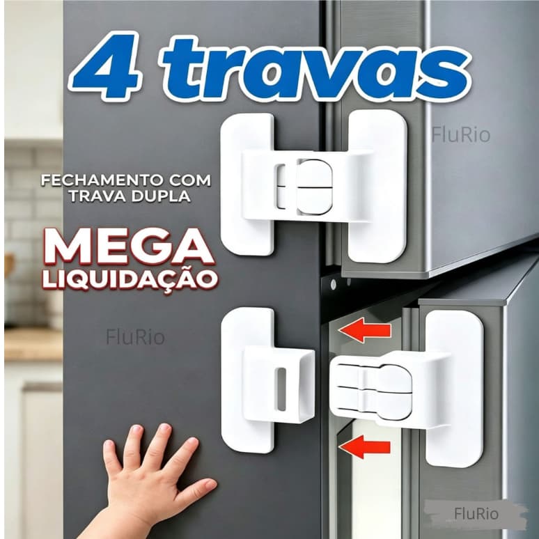 Kit 4 Travas de Segurança 3,2 ou 1 trava De Geladeira Gavetas Multiuso trava Adesiva Protetor Infantíl Fechadura Armário