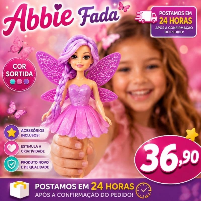 🧚‍♀️✨ Boneca Abbie Fada Infantil com Acessórios 🦋 Cores Sortidas 🌈 Brinquedo para Menina 🎀 Presente Criativo 🎁