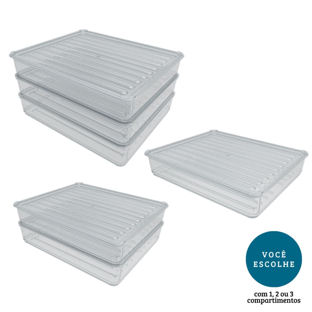 Kit com 2 Porta Frios de Acrilico Unitário Duplo ou Triplo Presunto Queijo Com Tampa Empilhável