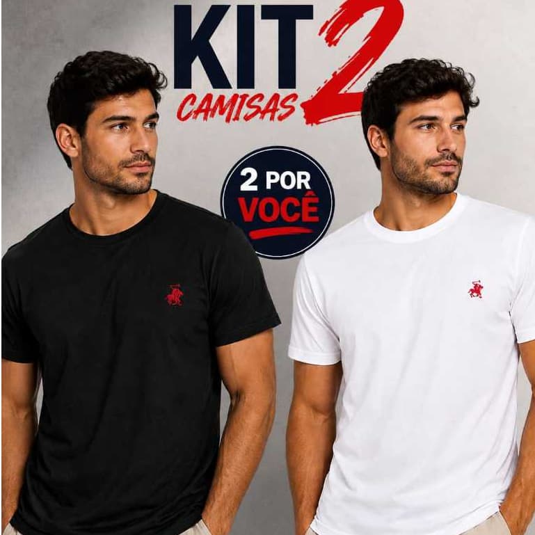 Kit 2 Camisetas Masculinas de Malha Algodão Básicas Camisas Premium