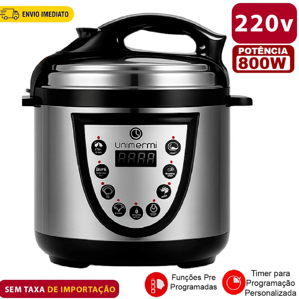 Panela de Pressão Elétrica Digital inox 4L Unitermi 800W Inox Anti-anderente Tensão 220V com Programação