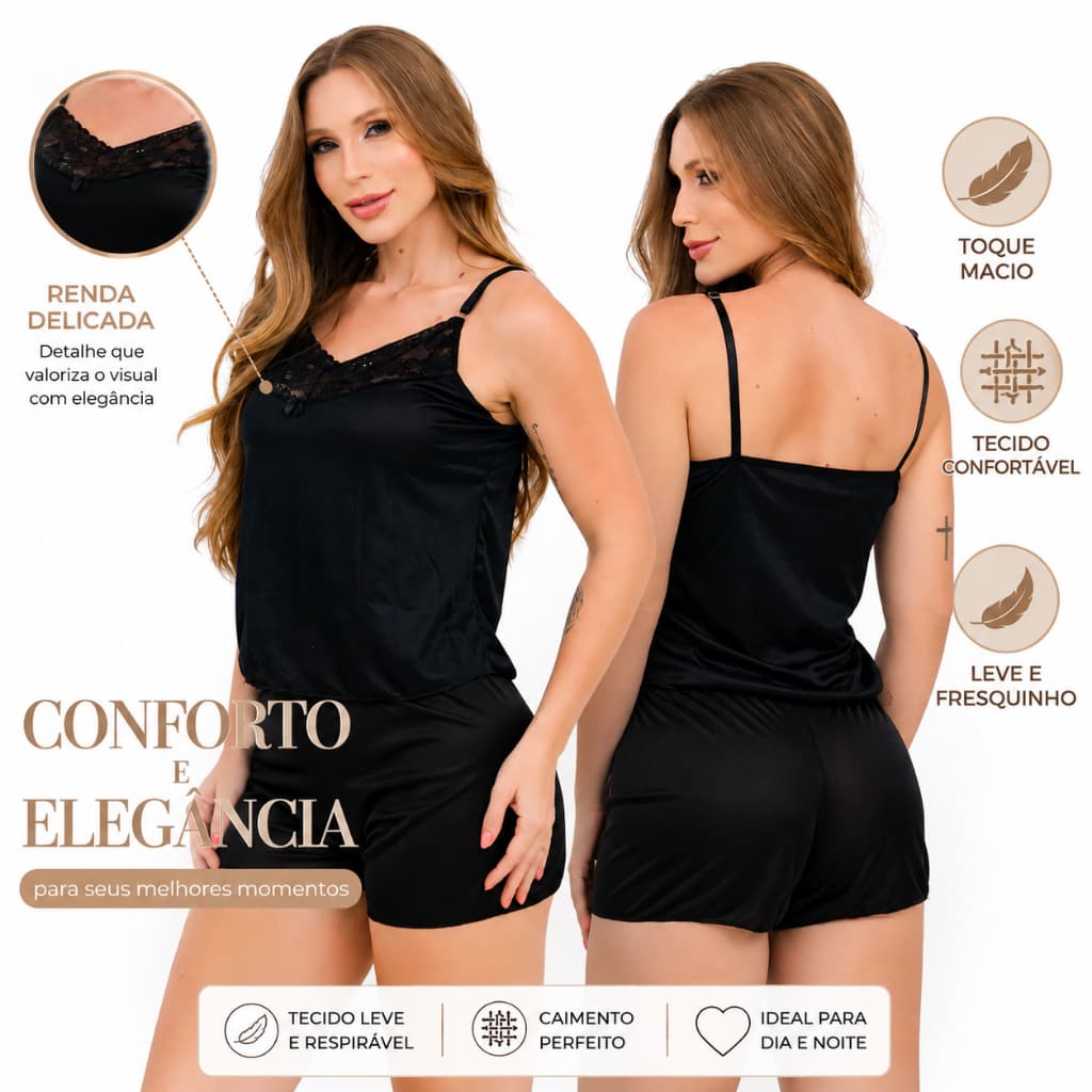 Baby Doll Pijama Feminino Costa Nua Renda Têndencia