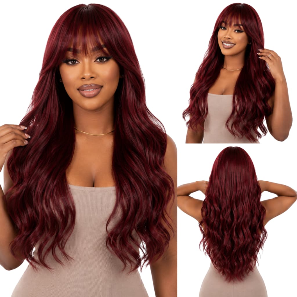 Peruca Wig Lace Lisa Ondulada Com Franja Fibra Orgânica