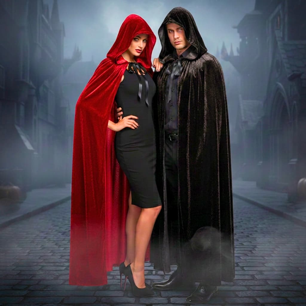 Capa de Veludo Preta Vermelha Fantasia Halloween Medieval Bruxa Mago Vampiro Vampira Drácula