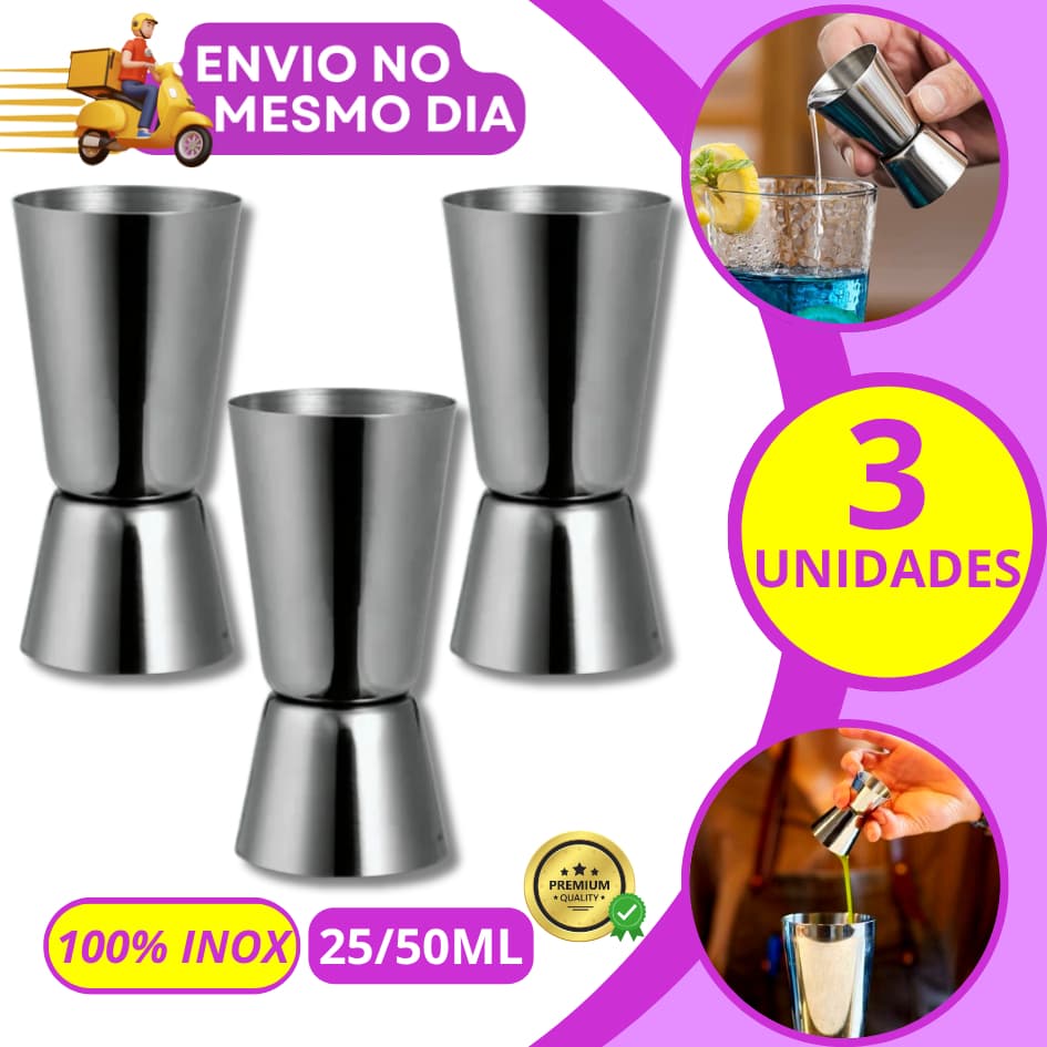 KIT 2/3/5 Medidor Dosador Duplo 25/50ml de Bebidas em Aço Inox Jigger Drinks Coquetéis Bartender Bar