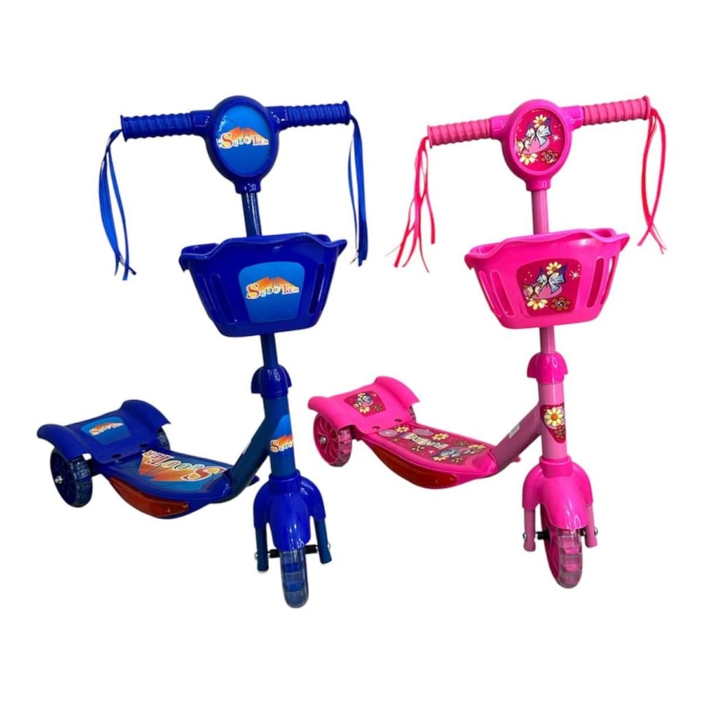Patinete Infantil 3 Rodas Com Luzes, Música, Cestinha e Guidão Regulável
