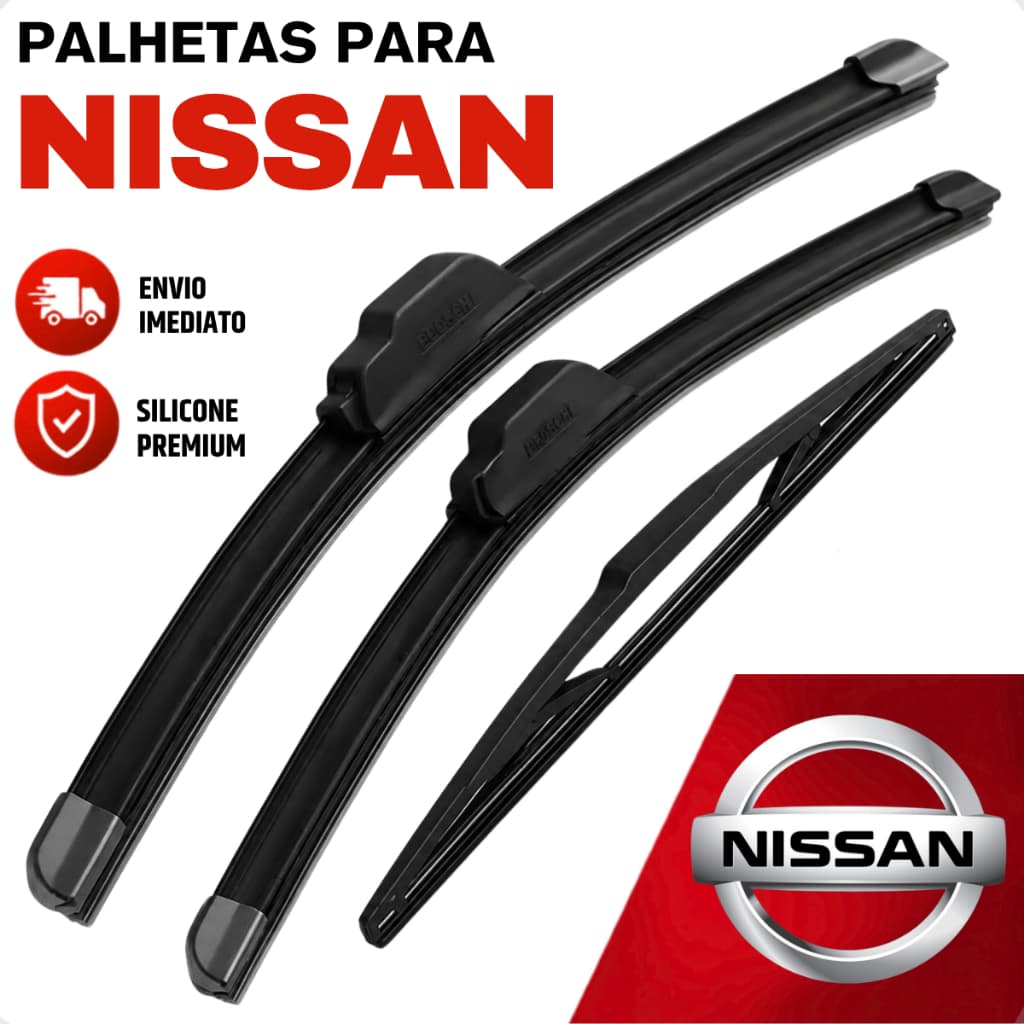 Jogo Palhetas Limpador de Parabrisa Dianteiro Traseiro Silicone Nissan Kicks Versa Frontier Sentra March Livina Tiida