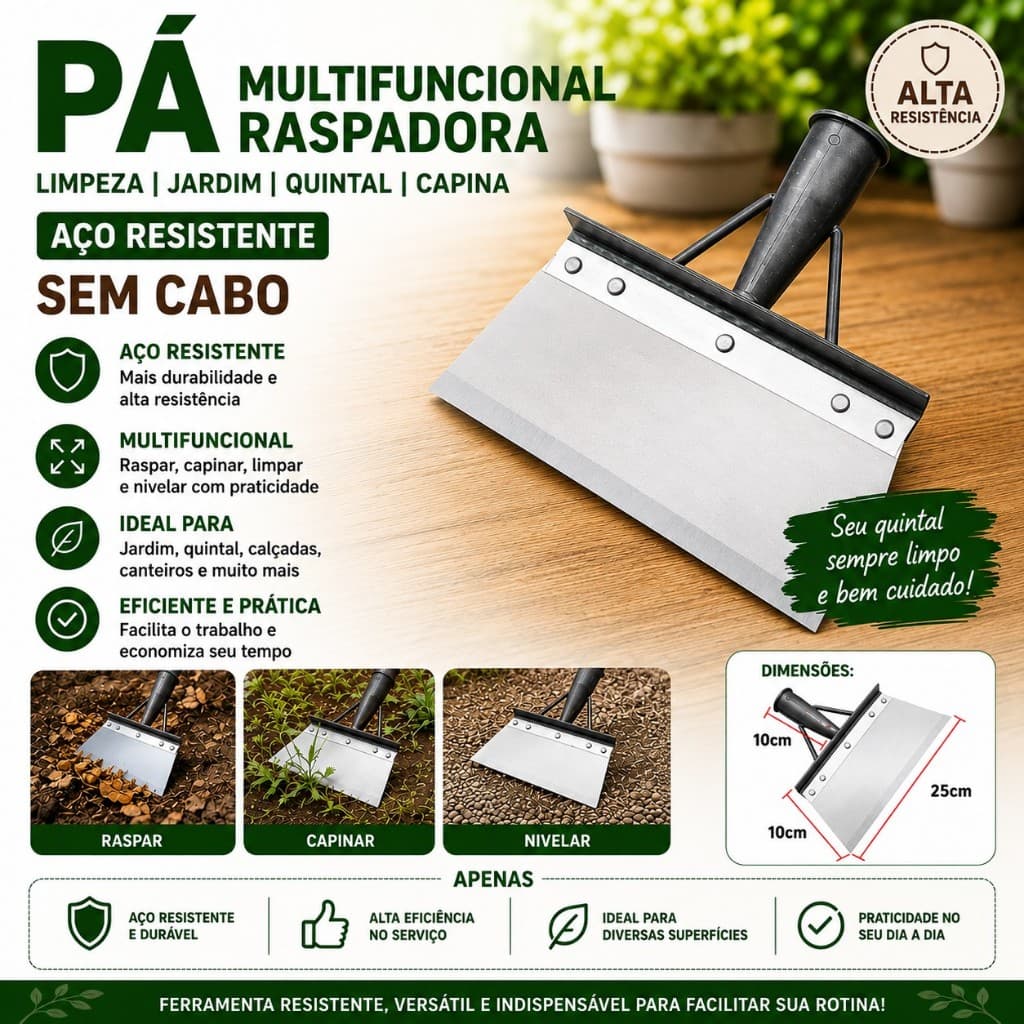 Pá de Raspagem 25cm – Ideal para Jardim, Construção e Limpeza Pesada
