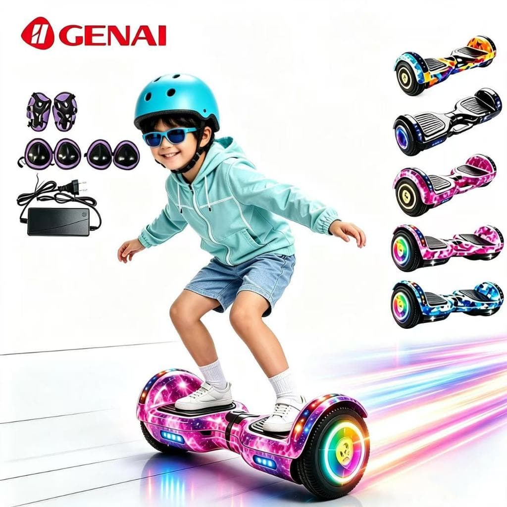 7" Hoverboard Elétrico Bivolt Infantil & Adulto Bluetooth LEDs Coloridos Autonomia15km Com equipamento de proteção
