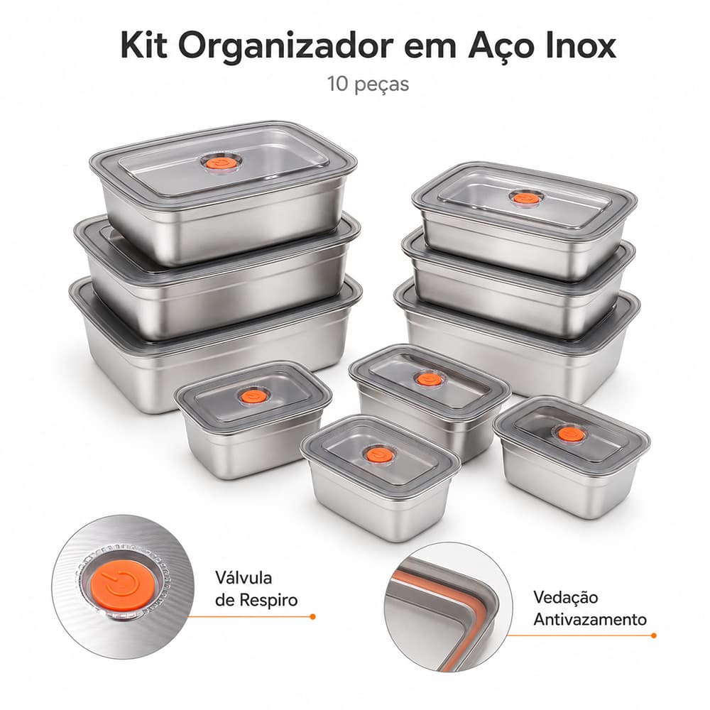 Kit 10 potes herméticos com tampa de vedação segura e design empilhável para geladeira 500ml 1200ml e 1500ml