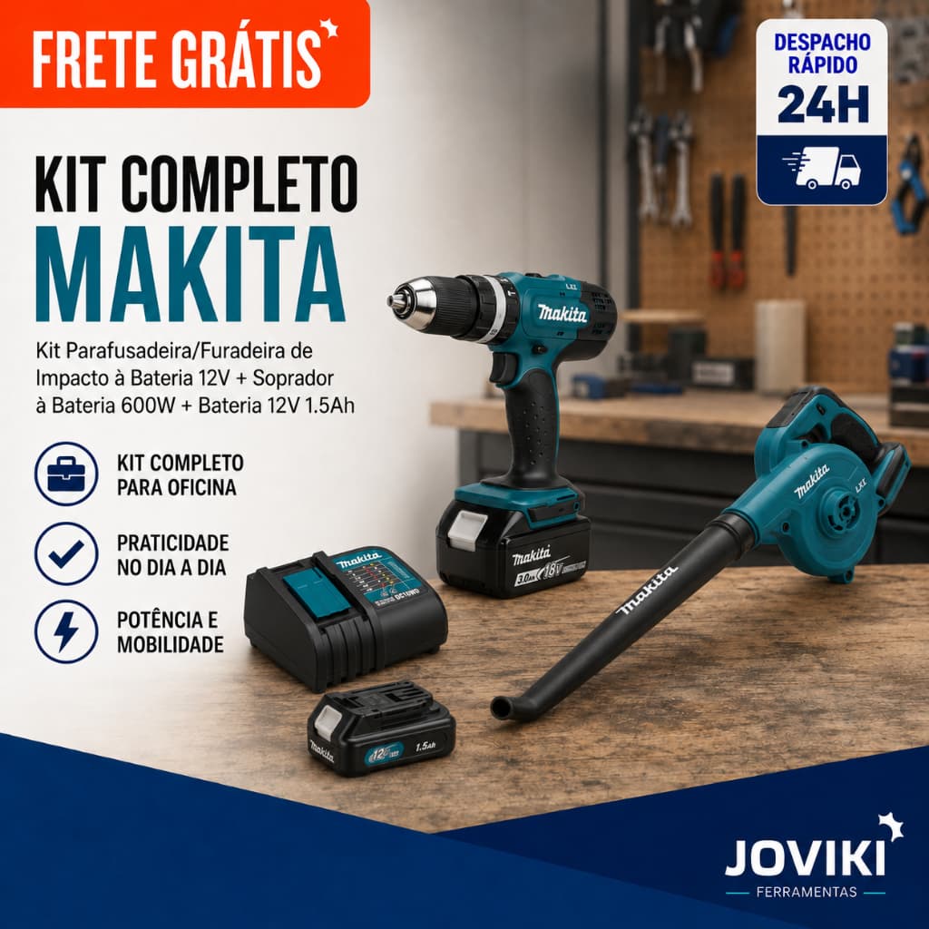 Parafusadeira/Furadeira de Impacto à Bateria 12V + Soprador à Bateria 600W + Bateria 12V 1.5Ah - Makita