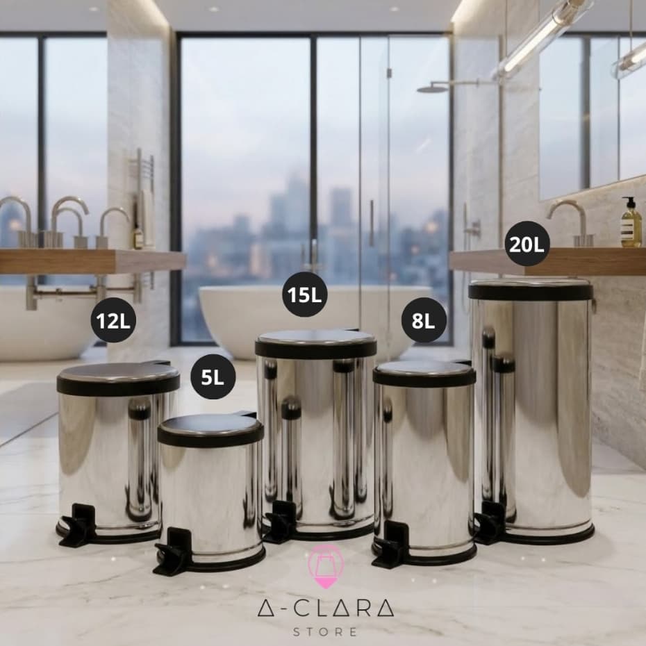 Lixeira Inox com Pedal para Banheiro Cozinha Escritorio 5L 8L 12L 15L 20L
