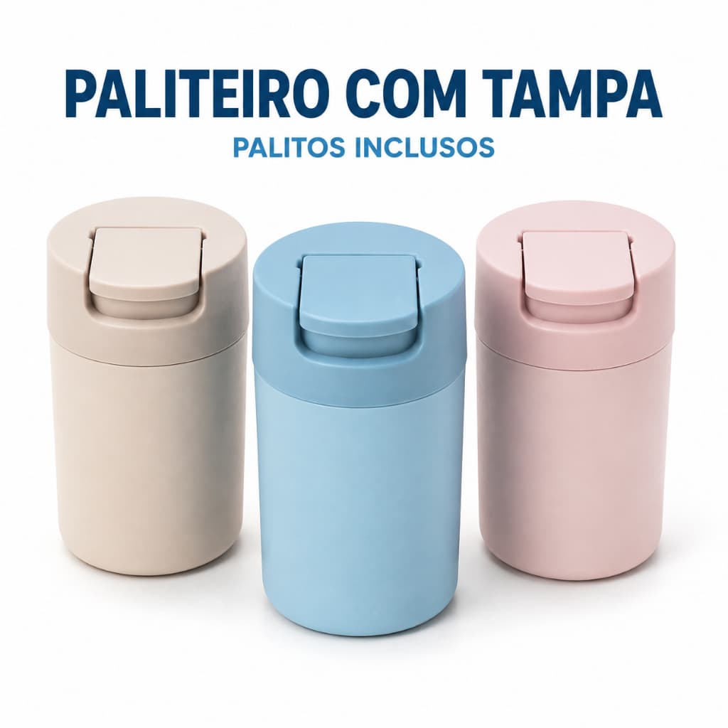Paliteiro com Tampa e Aproximadamente 150 Palitos | Plástico PP | Bege, Azul ou Rosa