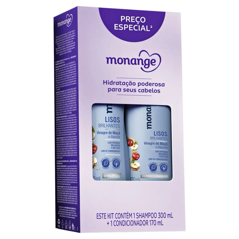 KIT MONANGE CABELOS LISOS SHAMPOO 300ML + CONDICIONADOR 170ML HIDRATAÇÃO PODEROSA