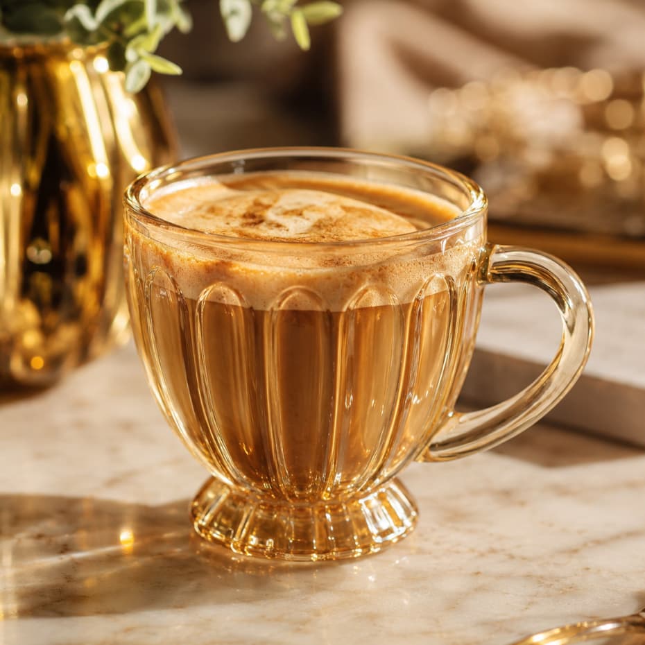 Jogo 6 Xícaras de Café Dourado Metalizado Lótus - Xícara de Vidro para Cappuccino Chá Mesa Posta