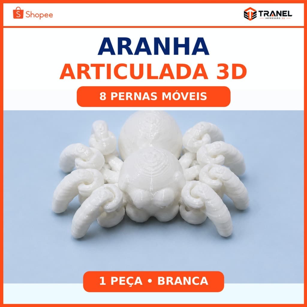 Aranha Articulada 3D Branca com 8 Pernas Móveis Decoração Pequena Brinquedo Dia das Crianças Tranel