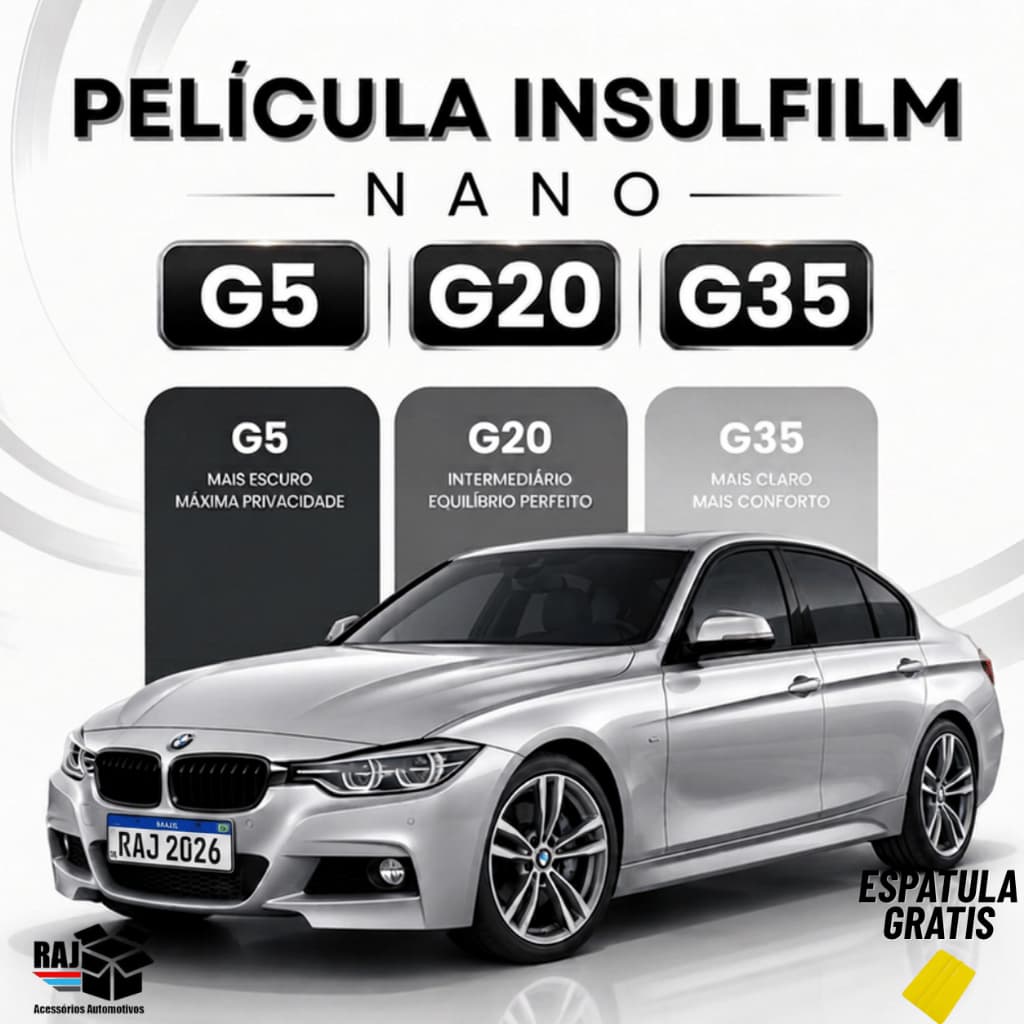 Película tipo Insulfilm Nano Carbono Profissional, 10m x 1,19m – G5, G20, G35 - Automotiva/Residencial