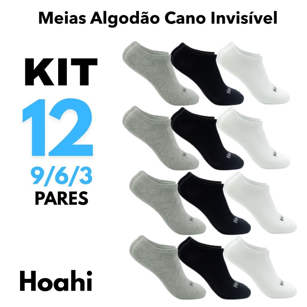 Kit Pares Meias Hoahi Invisível Sapatilha Cano Baixo Masculina Feminina Algodão